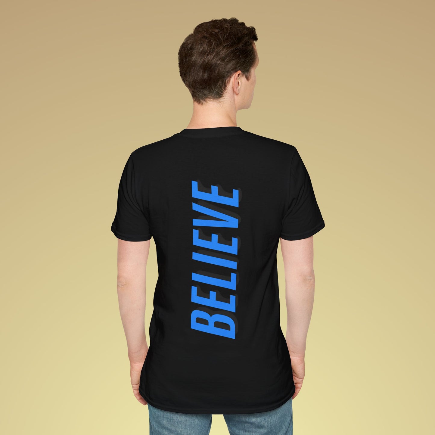 Believe Neon Blau Backprint Baumwoll T-Shirt Softstyle
