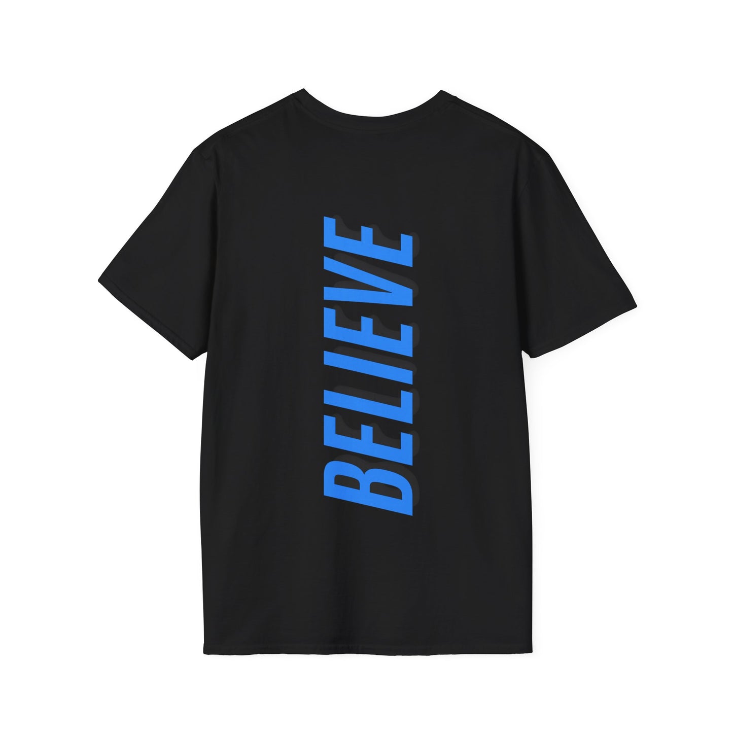 Believe Neon Blau Backprint Baumwoll T-Shirt Softstyle