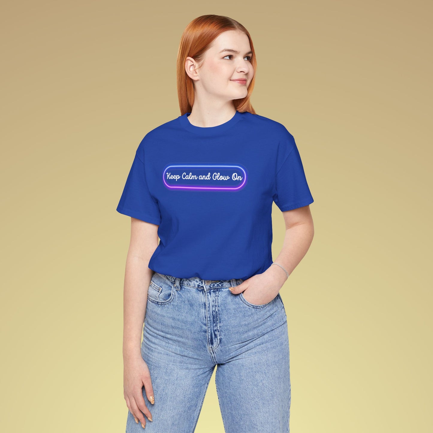 Keep Calm And Glow Up Neon Baumwoll T-Shirt Backprint