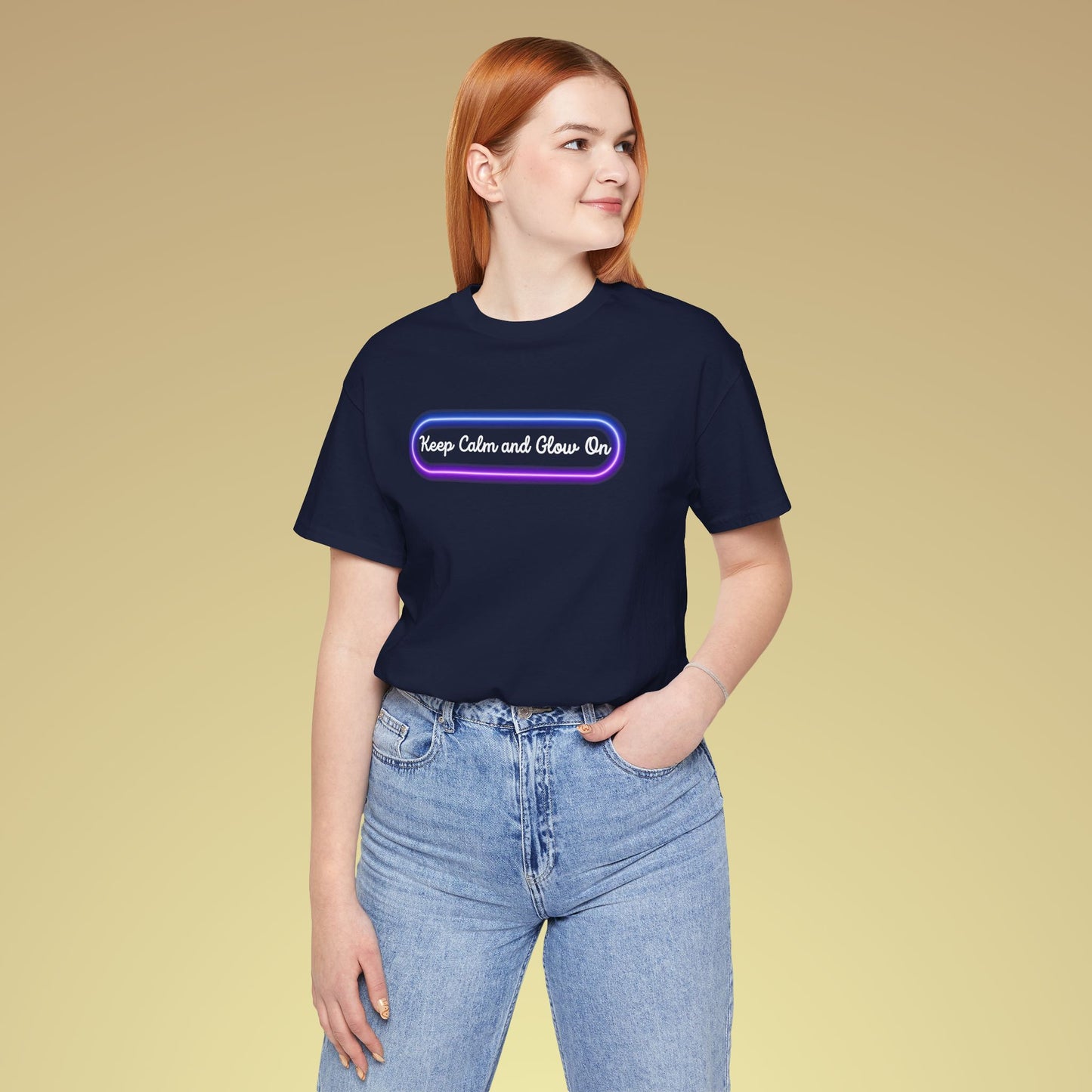 Keep Calm And Glow Up Neon Baumwoll T-Shirt Backprint