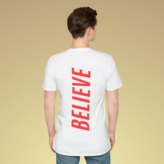 Believe Neon Orange Backprint Baumwoll T-Shirt Softstyle
