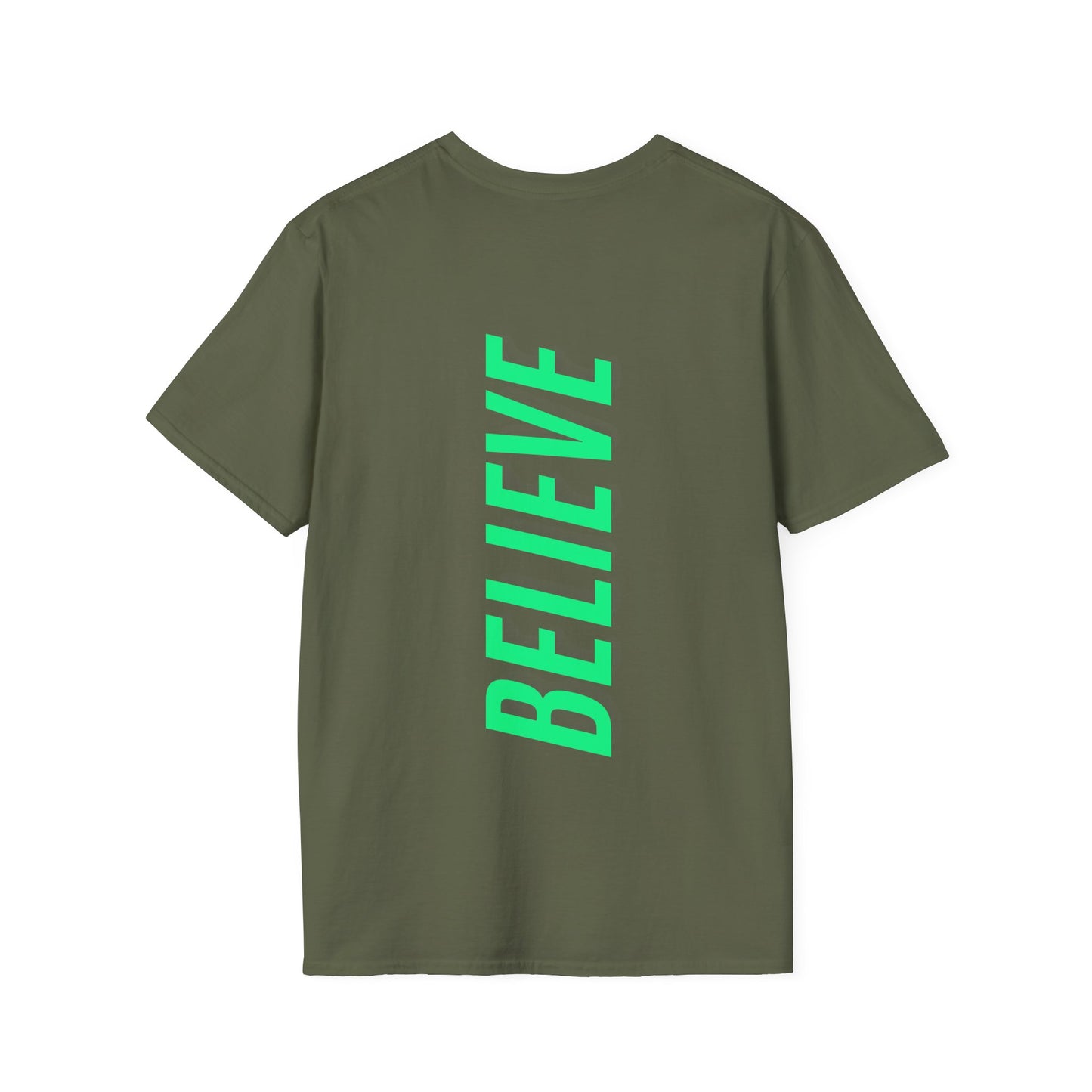 Believe Neon Grün Backprint Baumwoll T-Shirt Softstyle