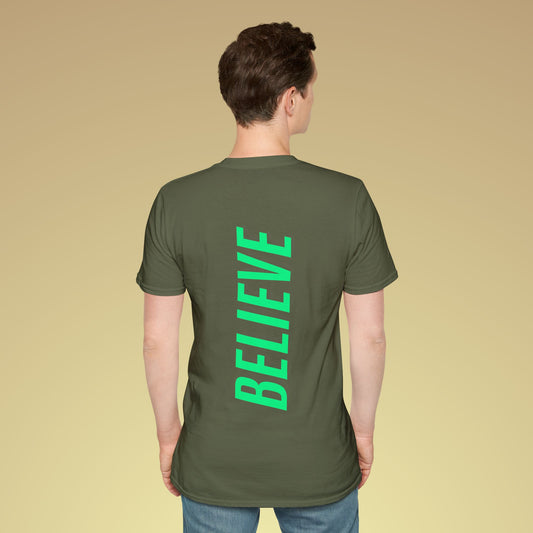 Believe Neon Grün Backprint Baumwoll T-Shirt Softstyle