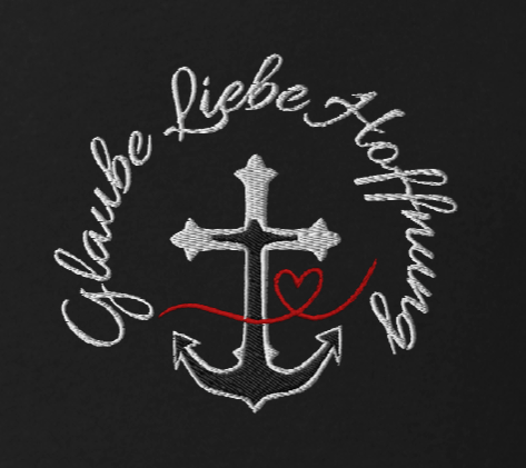 Glaube Liebe Hoffnung Schrift Stick Bio Baumwoll Hoodie