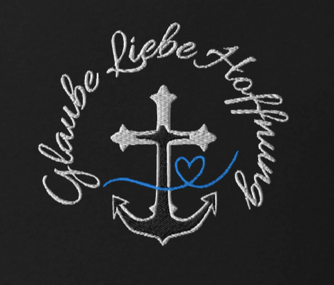 Glaube Liebe Hoffnung Schrift Stick Bio Baumwoll Hoodie