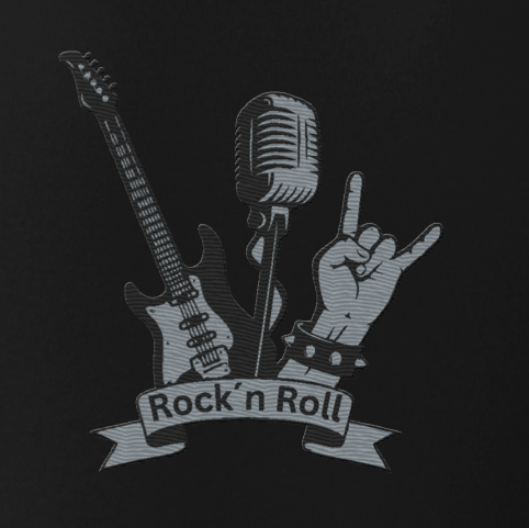 Premium Bio-Baumwoll Hoodie – bestickt mit Rock'n'Roll Motiv (Bass, Mikrofon & Handzeichen)