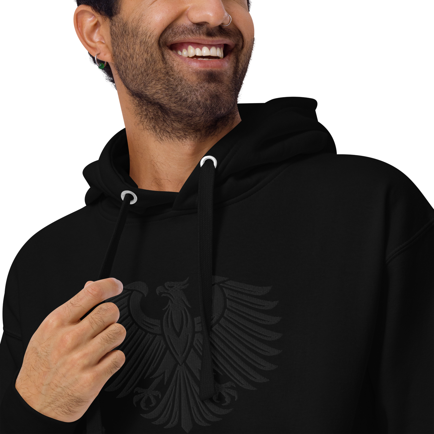 Gestickter schwarzer Adler Premium Hoodie