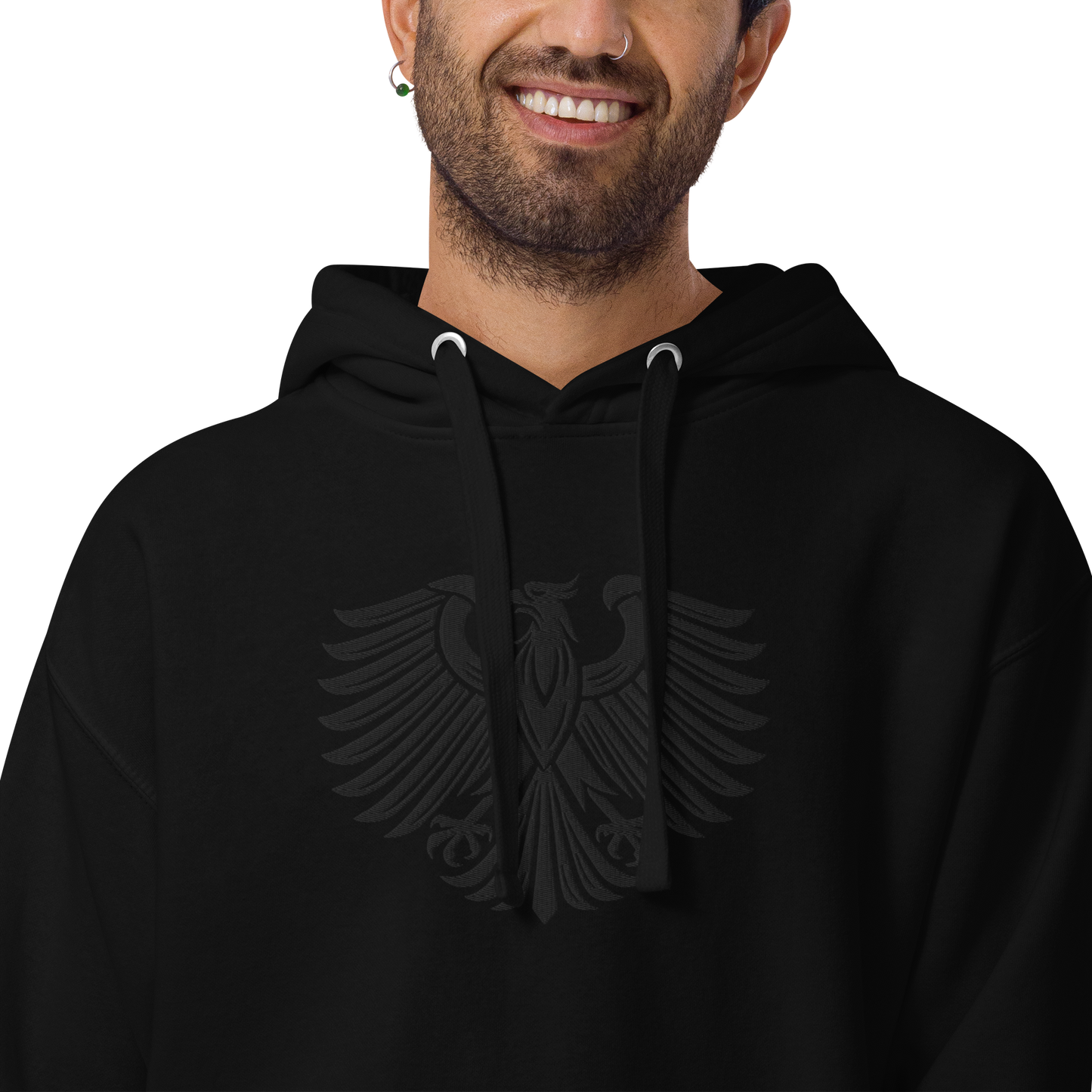 Gestickter schwarzer Adler Premium Hoodie