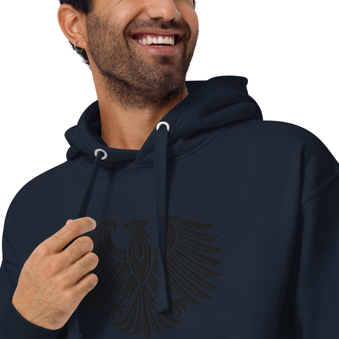 Gestickter schwarzer Adler Premium Hoodie