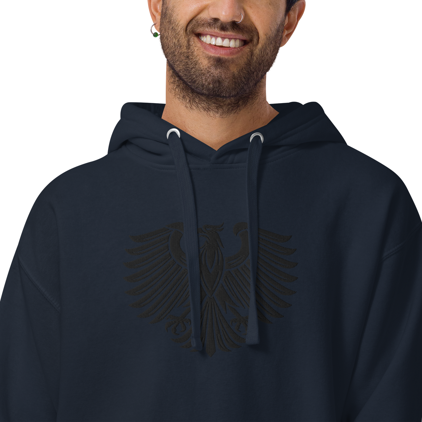 Gestickter schwarzer Adler Premium Hoodie