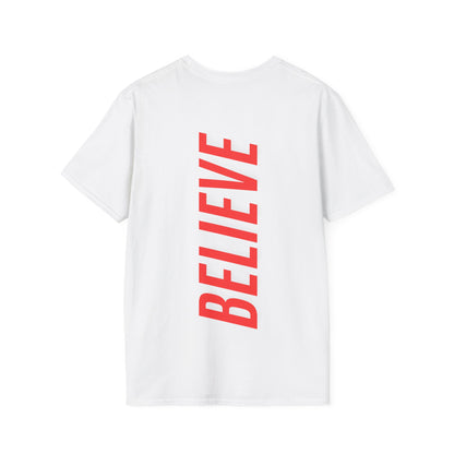 Believe Neon Orange Backprint Baumwoll T-Shirt Softstyle